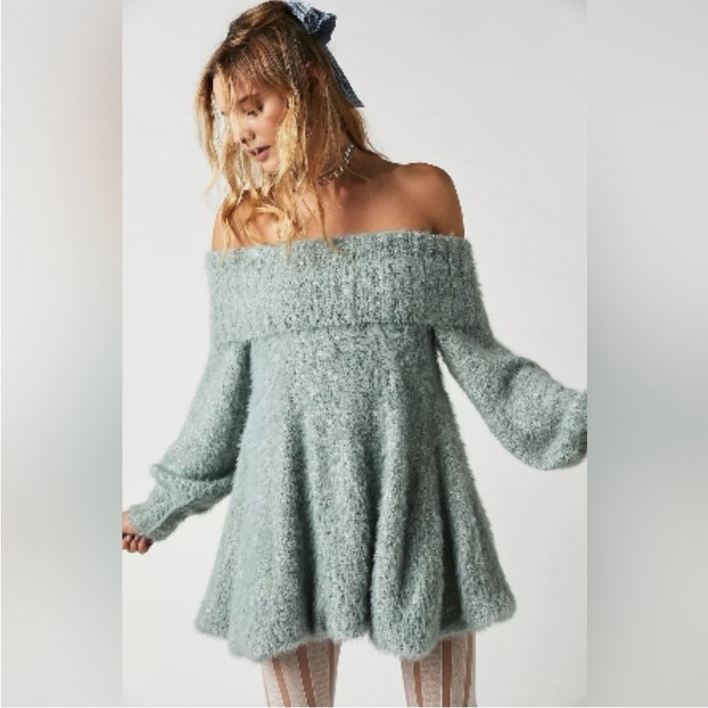 NWT- Free People Mallow Mini Dress in grey Teal